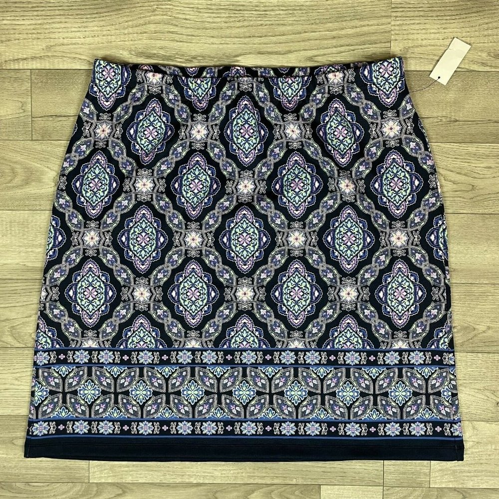 Talbots A-Line Navy Blue Pattern Knit Stretch Skirt sz X